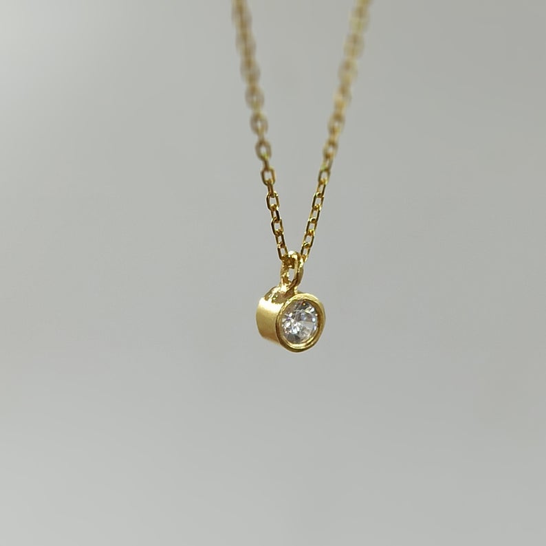 Dainty single stone necklace,solid gold 14k,zircon necklace,swarovski ...