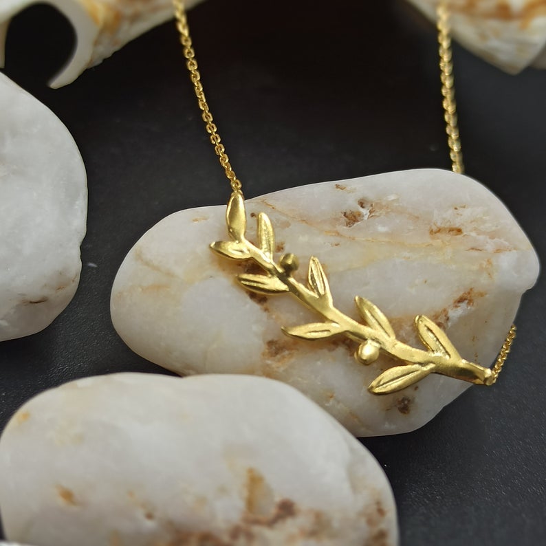 Olive Branch necklace,olive necklace solid gold 14k,dainty olive